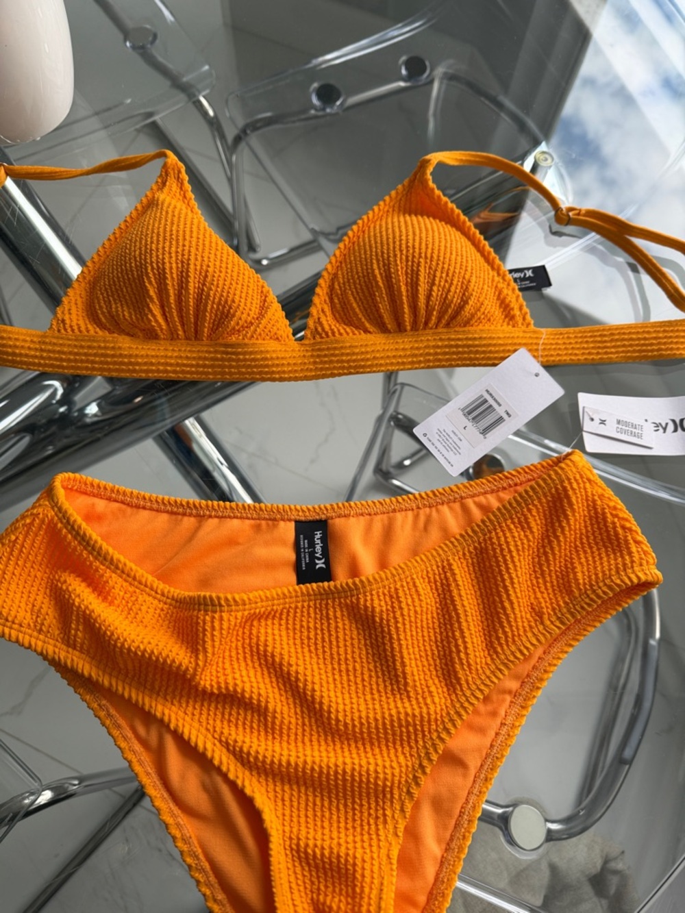 Hurley Bright Orange Ribbed Triangle Bikini